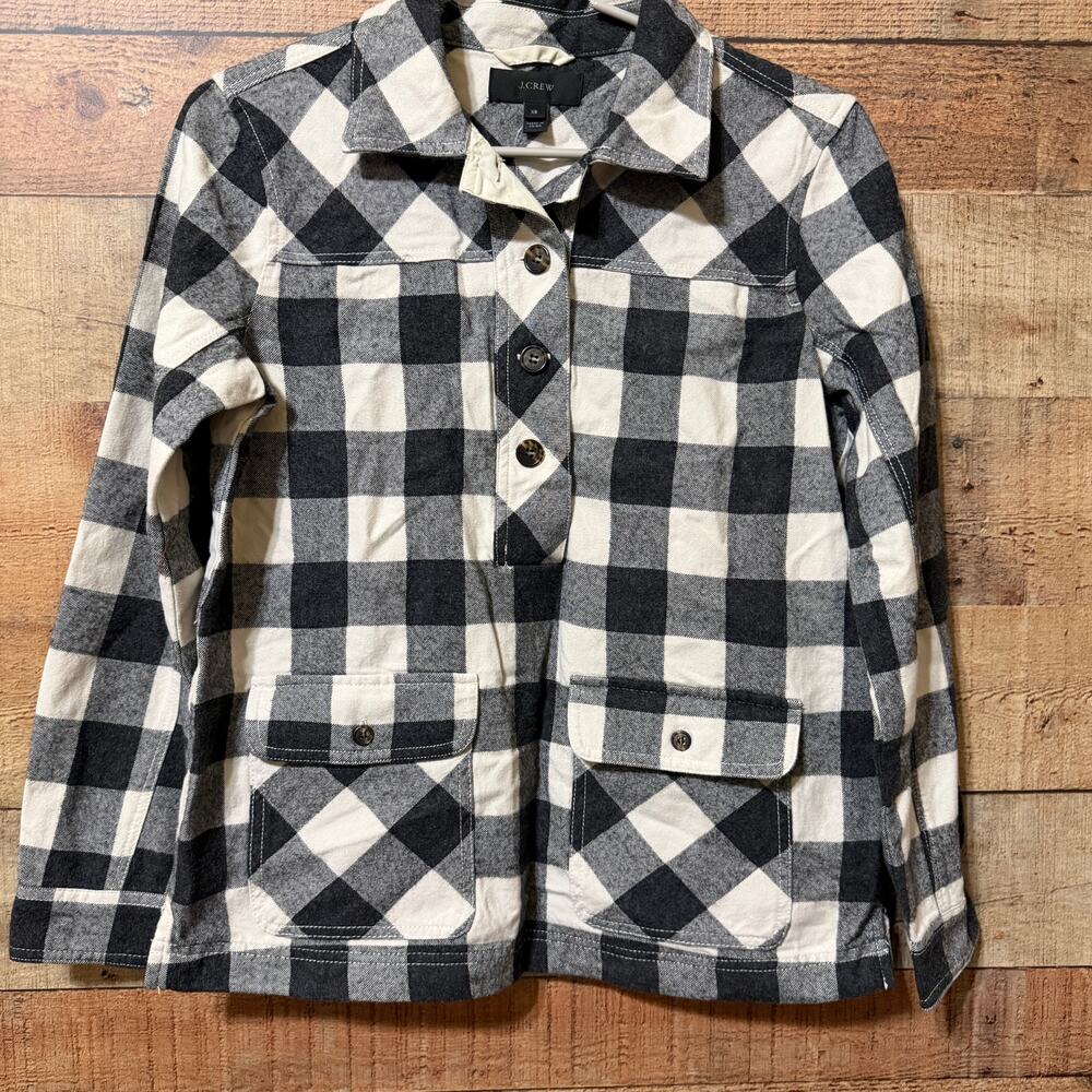 J Crew Buffalo Plaid Shirt Jacket Black & White Size XS NWT